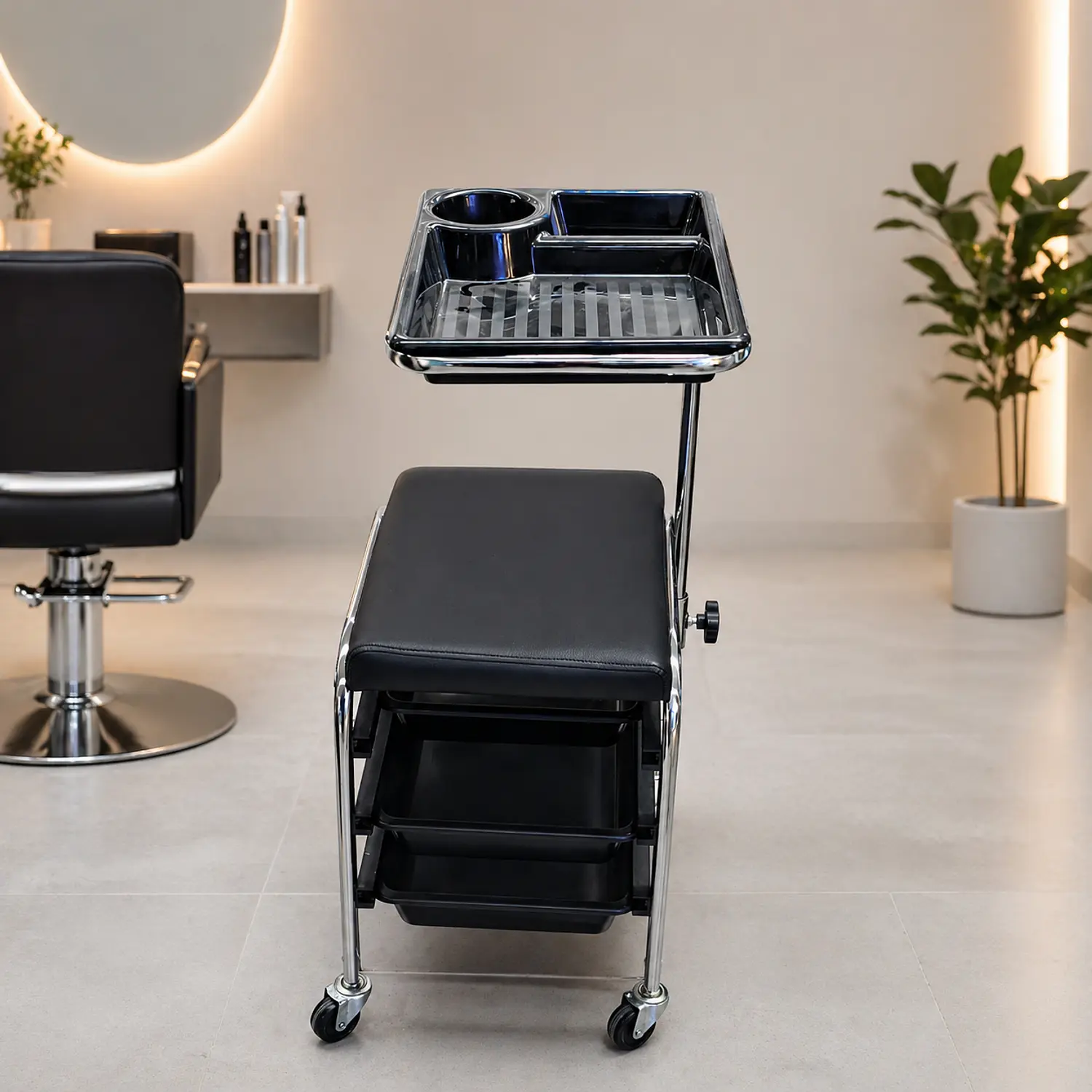 Carrito Peluquería Profesional 4 Bandejas con Ruedas y Porta Herramientas 2