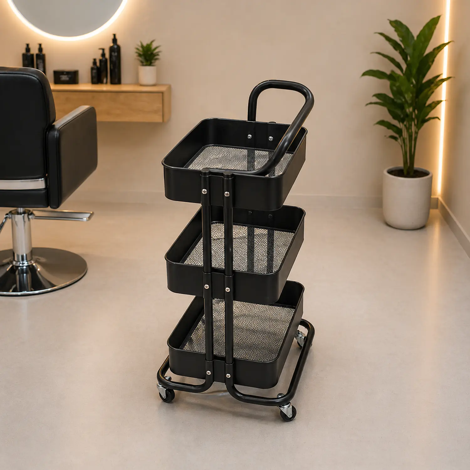 Carrito Peluquería Profesional 3 Bandejas con Ruedas Metálico Negro 3
