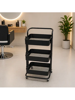 Carrito Peluquería Profesional 3 Bandejas con Ruedas Metálico Negro