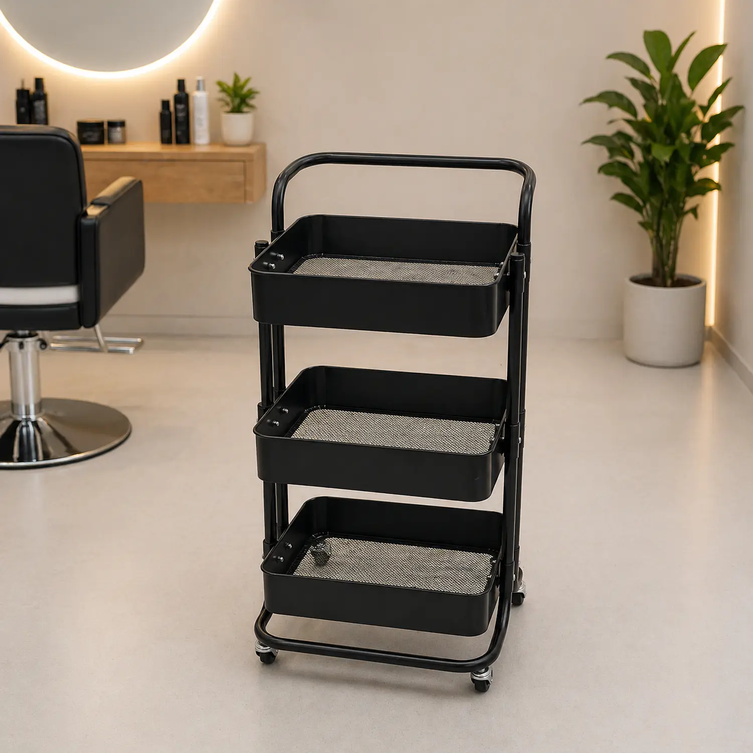 Carrito Peluquería Profesional 3 Bandejas con Ruedas Metálico Negro 1