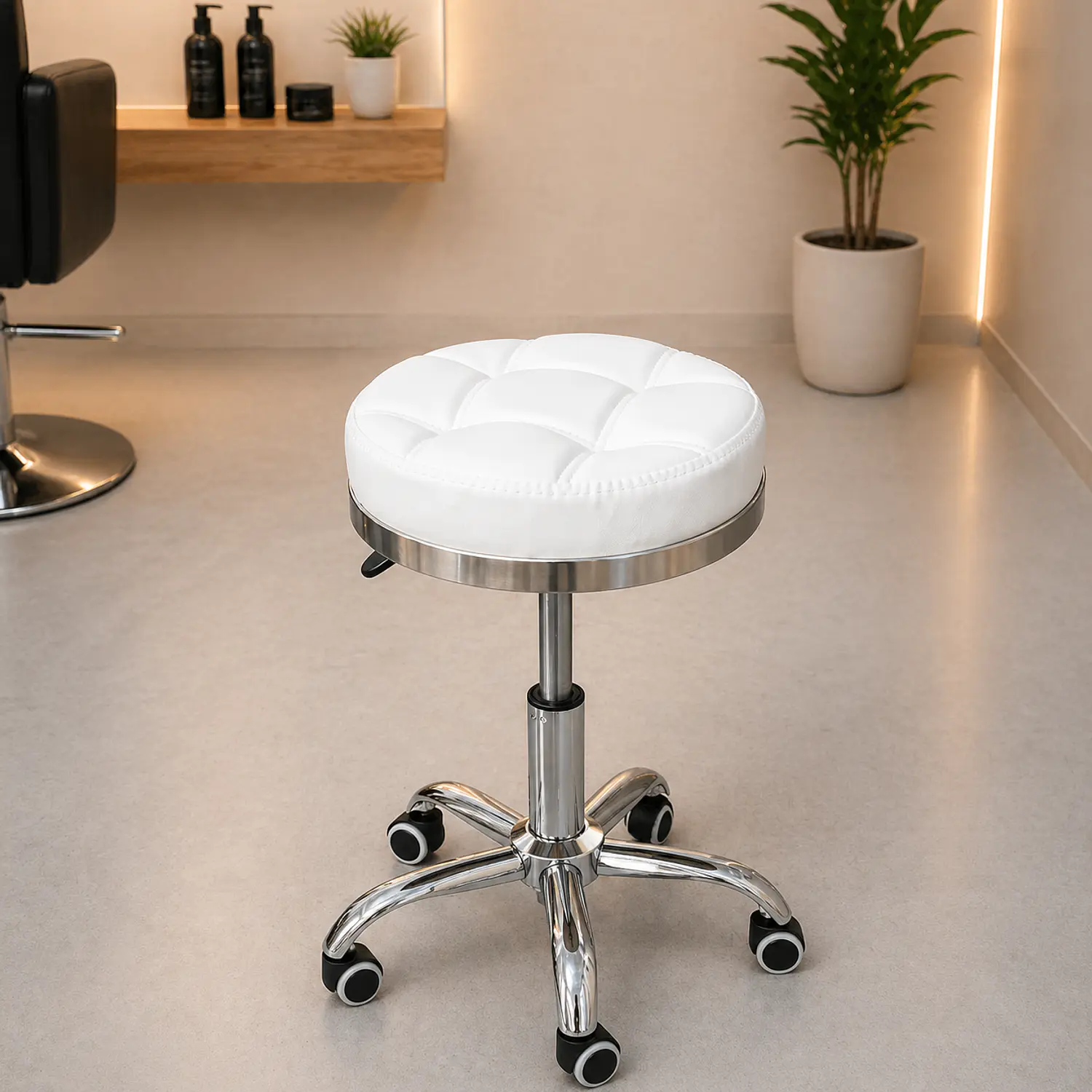 Banquito Barbería Estética Giratorio Hidráulico con Ruedas Profesional 3