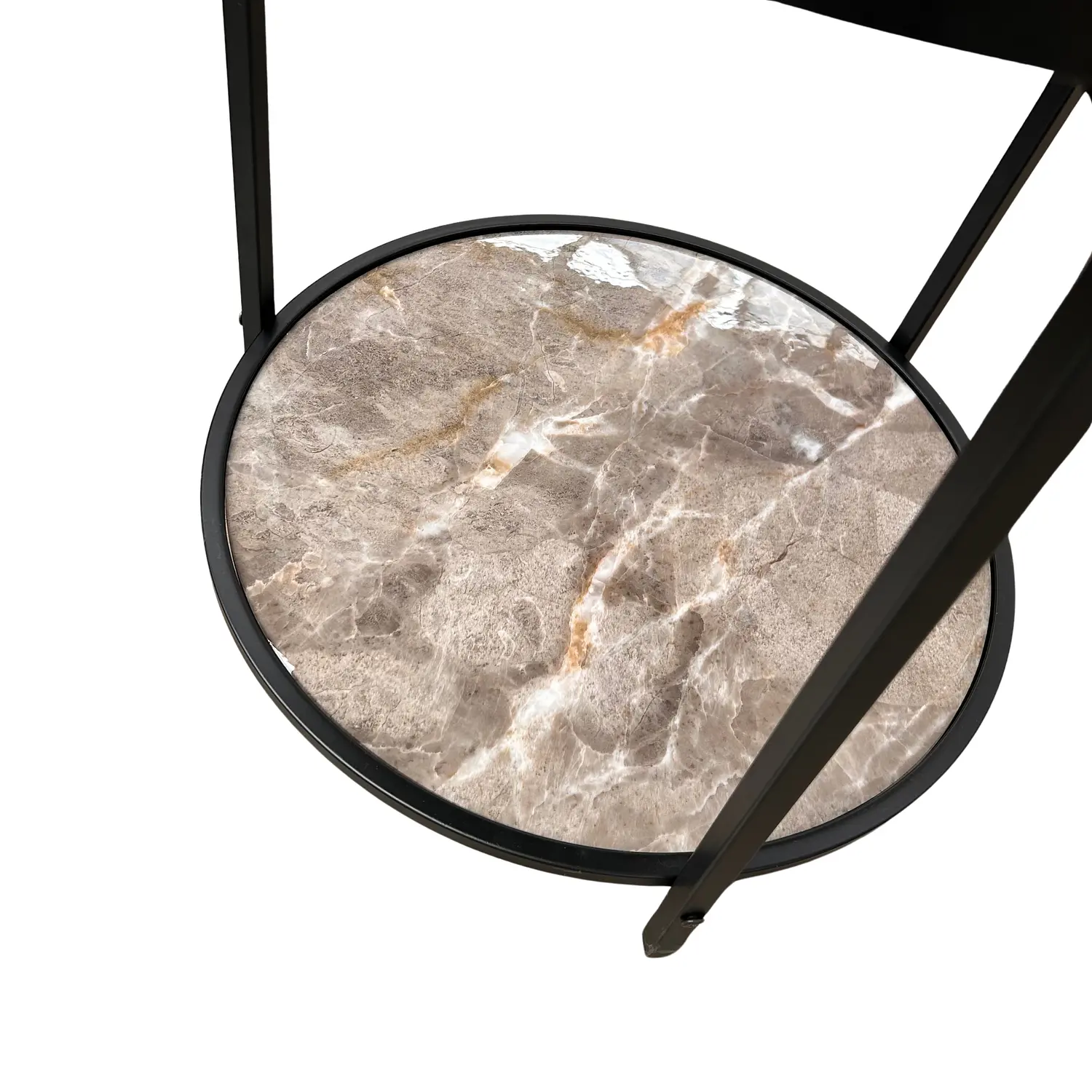 Mesa de Centro Reloj Decorativo con Vidrio y Mármol Negro y Gris 8