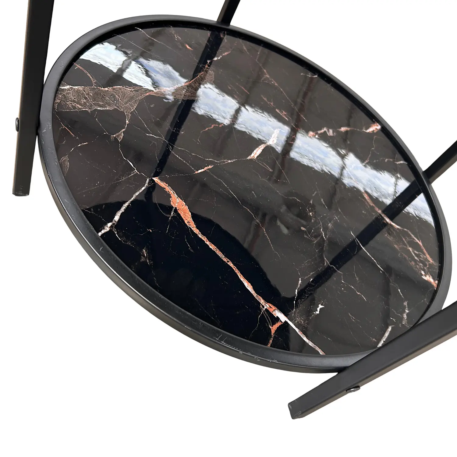 Mesa de Centro Reloj Decorativo con Vidrio y Mármol Negro y Gris 4