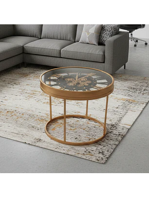 Mesa de Centro Reloj Industrial Dorado con Engranajes Vintage de Metal