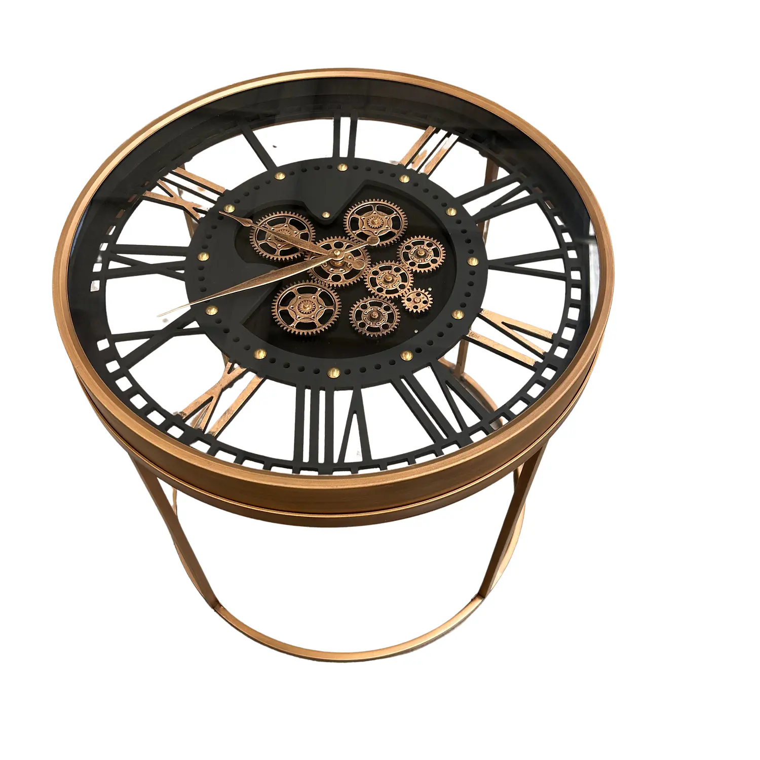 Mesa de Centro Reloj Industrial Dorado con Engranajes Vintage de Metal 6