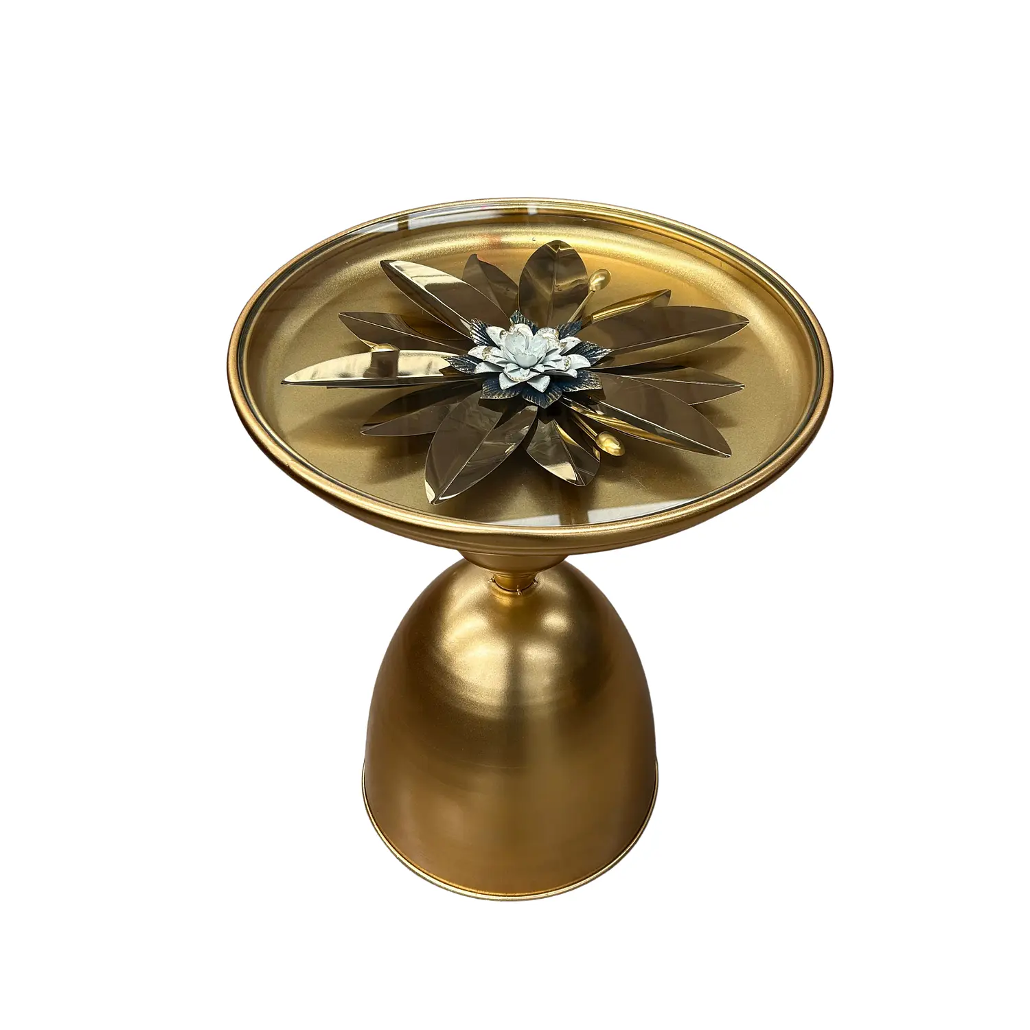 Mesa Lateral Decorativa de Metal Dorado con Diseño Floral 5