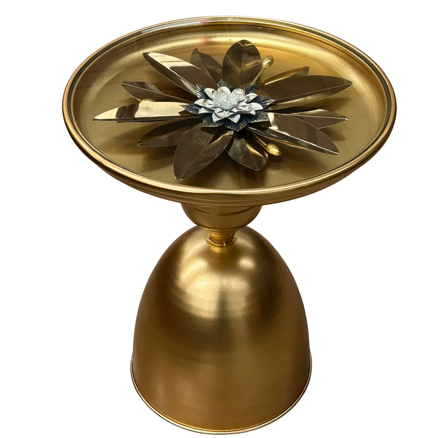 Mesa Lateral Decorativa de Metal Dorado con Diseño Floral 3