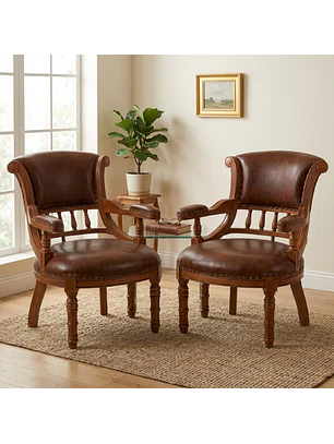 Set de 2 Sillones Sitiales de Madera y Ecocuero Vintage