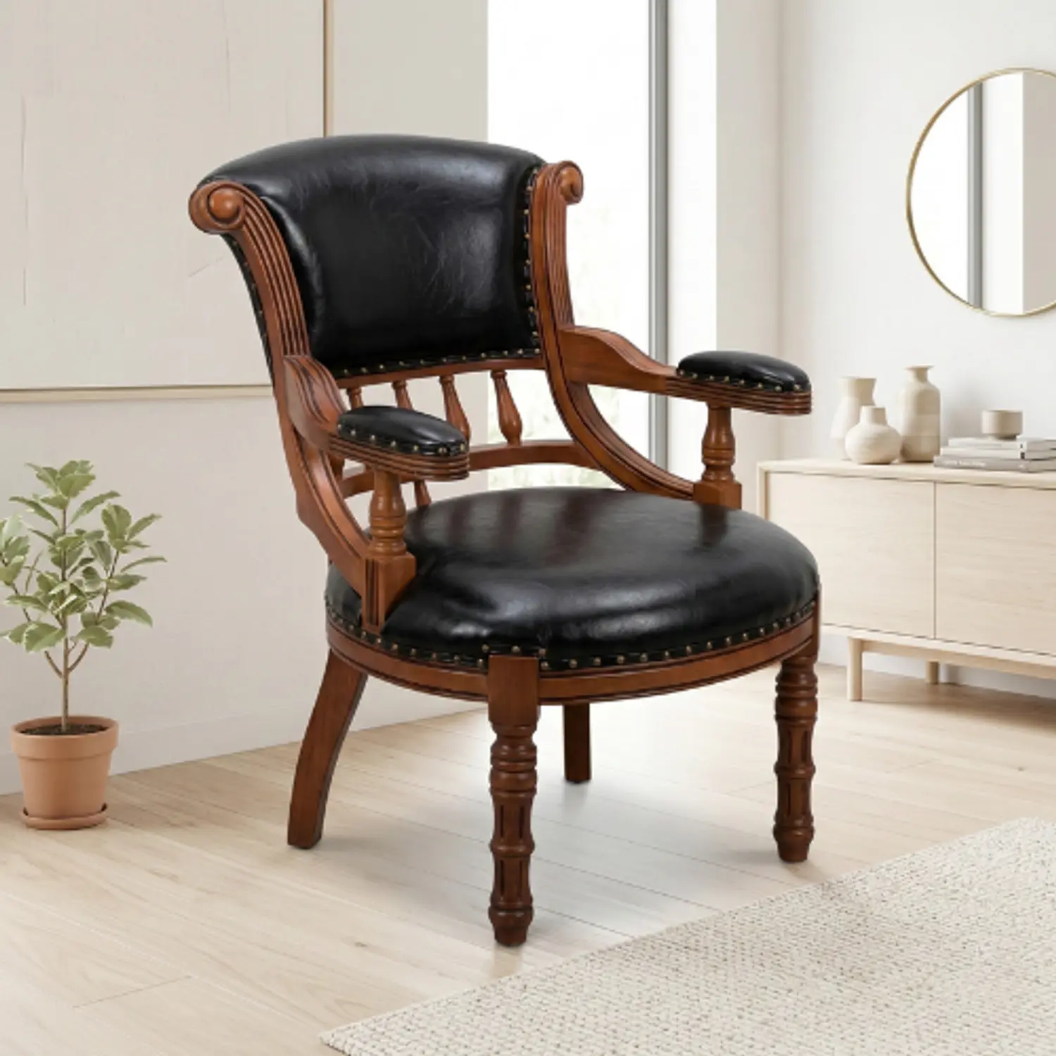 Set de 2 Sillones Sitiales de Madera y Ecocuero Vintage 4