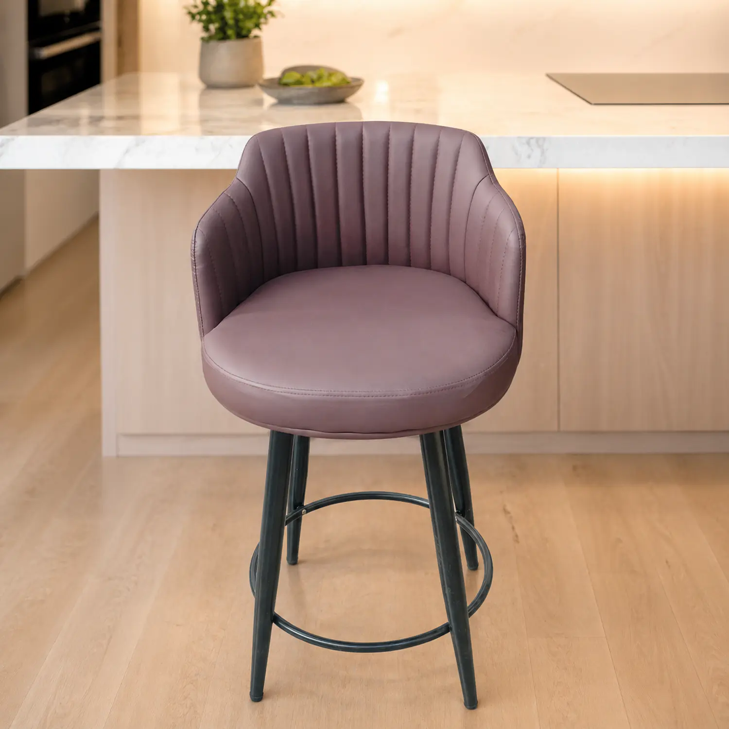 Taburete Alto 66 cm Burdeo Acolchado con Respaldo y Patas Metálicas 3