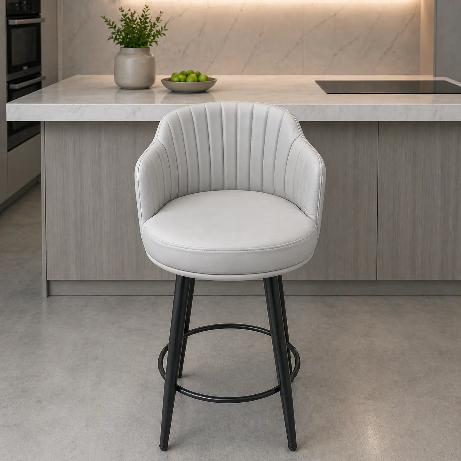 Set de 2 Taburete Bar 66 cm Gris con Respaldo Acolchado y Base Metálica 2