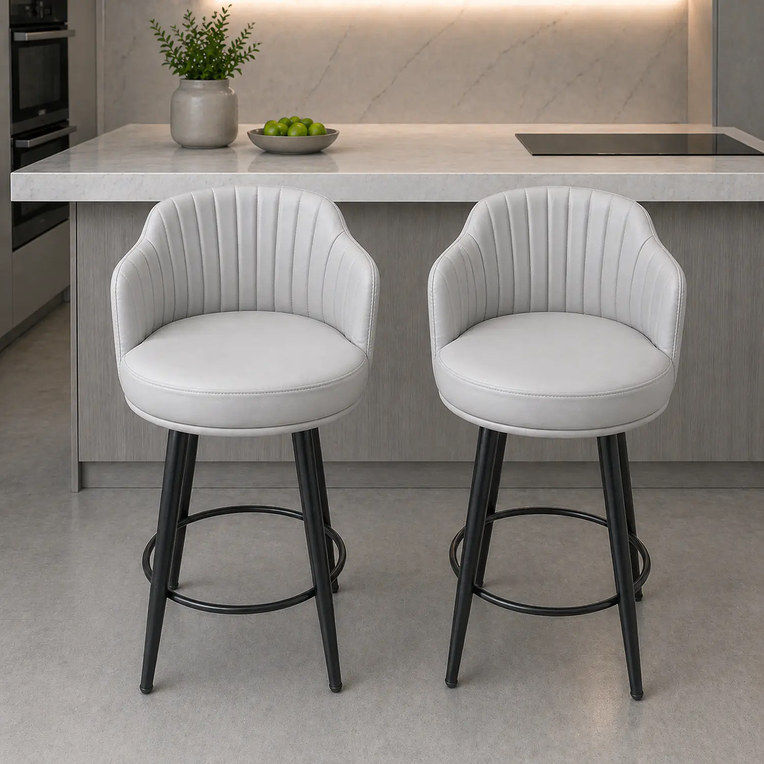 Set de 2 Taburete Bar 66 cm Gris con Respaldo Acolchado y Base Metálica 1