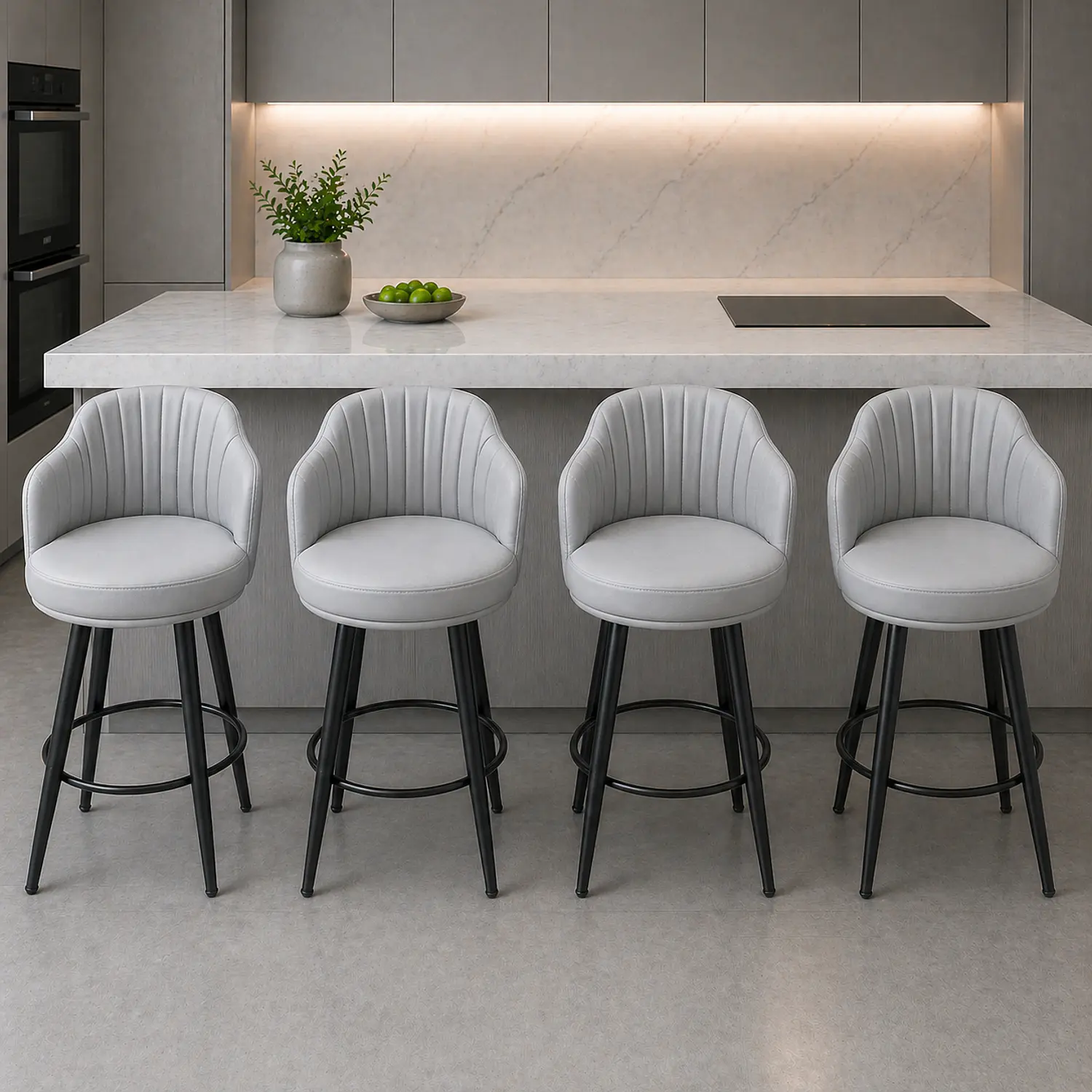 Set de 4 Taburete Bar 66 cm Gris con Respaldo Acolchado y Base Metálica 1