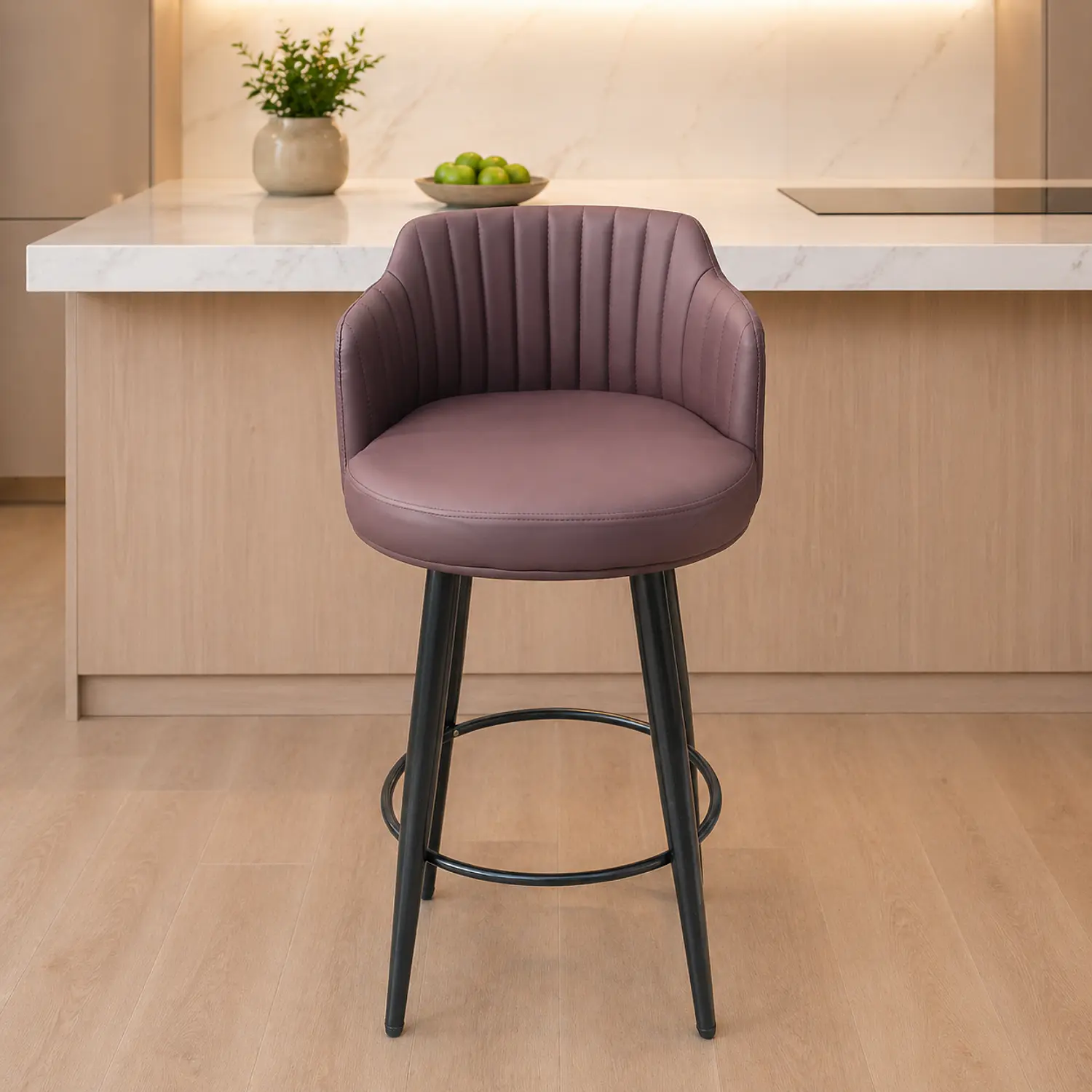 Set de 2 Taburete Alto 66 cm Burdeo Acolchado con Respaldo y Patas Metálicas 2