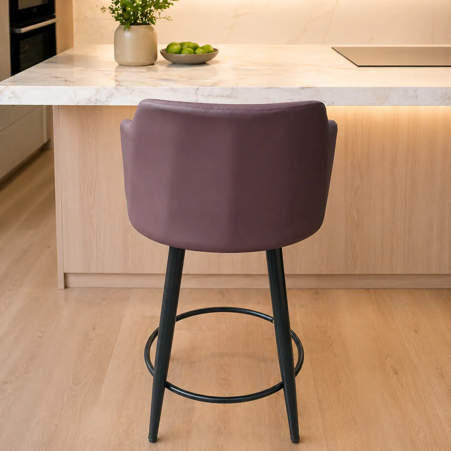 Set de 2 Taburete Alto 66 cm Burdeo Acolchado con Respaldo y Patas Metálicas 3