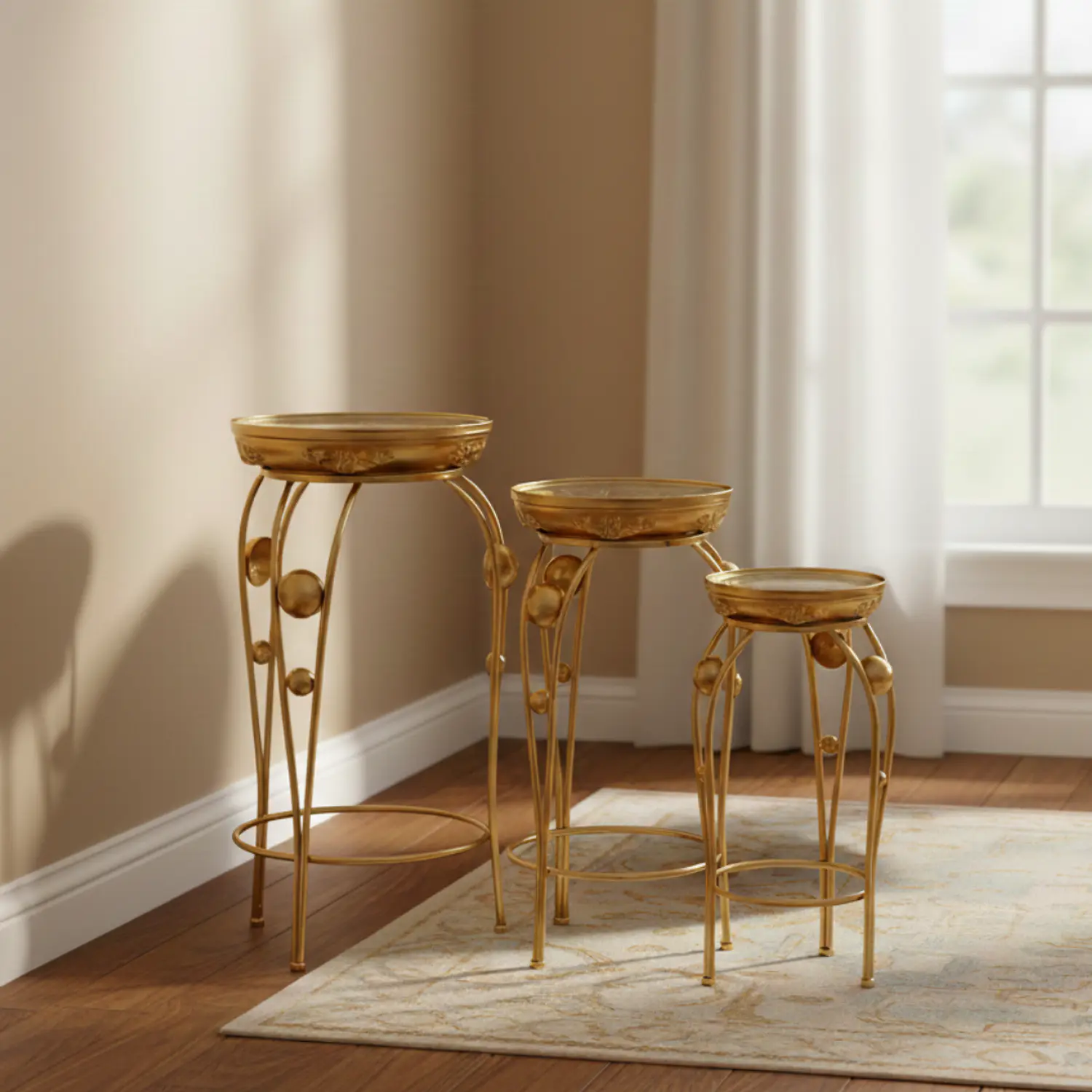 Mesas Laterales Doradas 3 Niveles Decorativas Metal 1