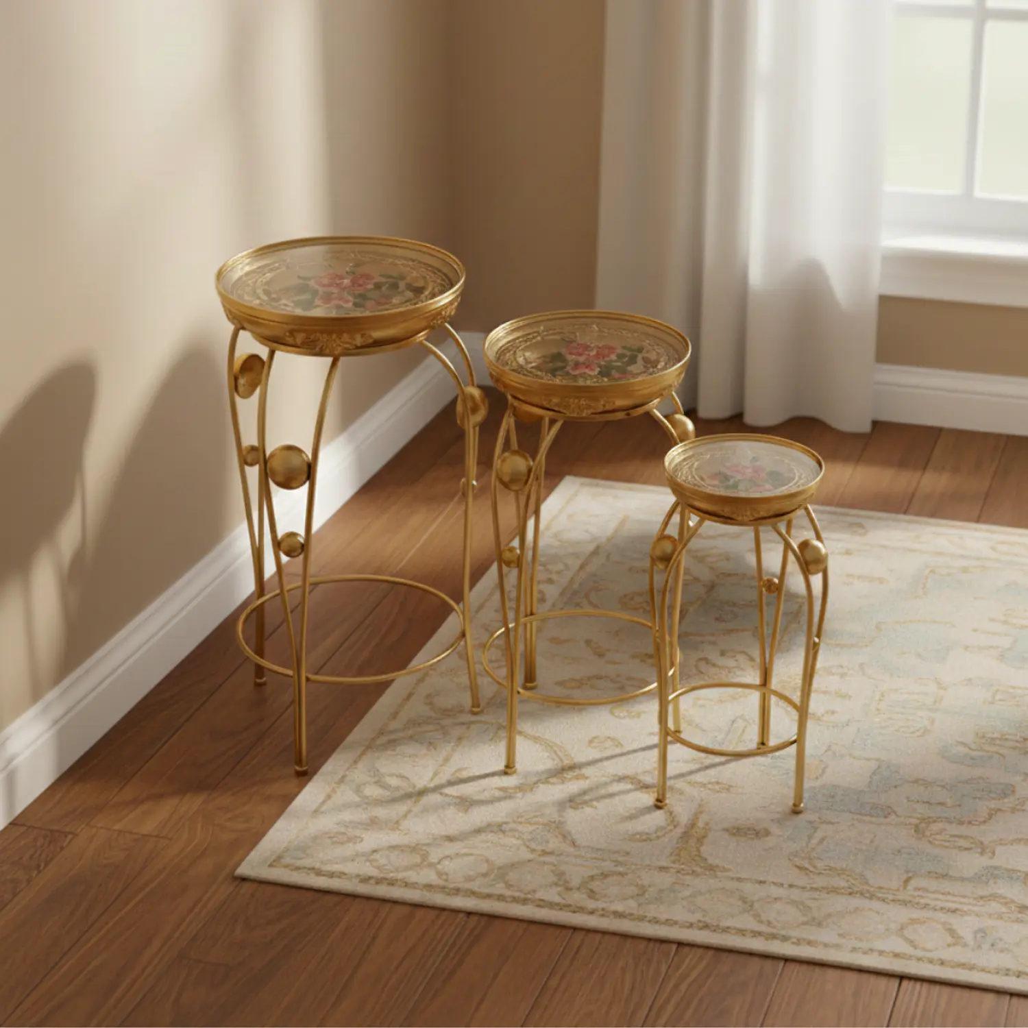 Mesas Laterales Doradas 3 Niveles Decorativas Metal 2