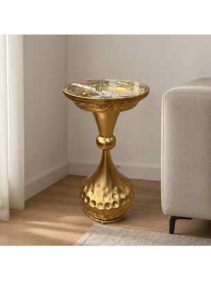 Mesa Lateral Dorada Decorativa con Flor de Loto