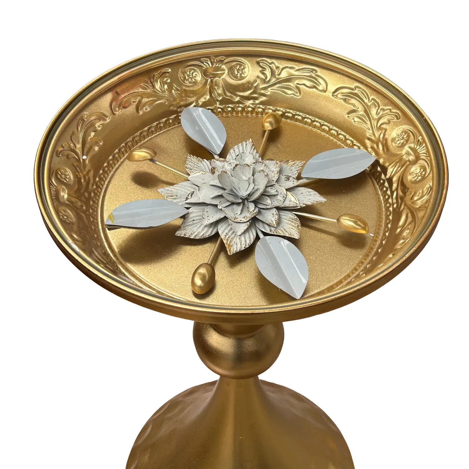 Mesa Lateral Dorada Decorativa con Flor de Loto 6