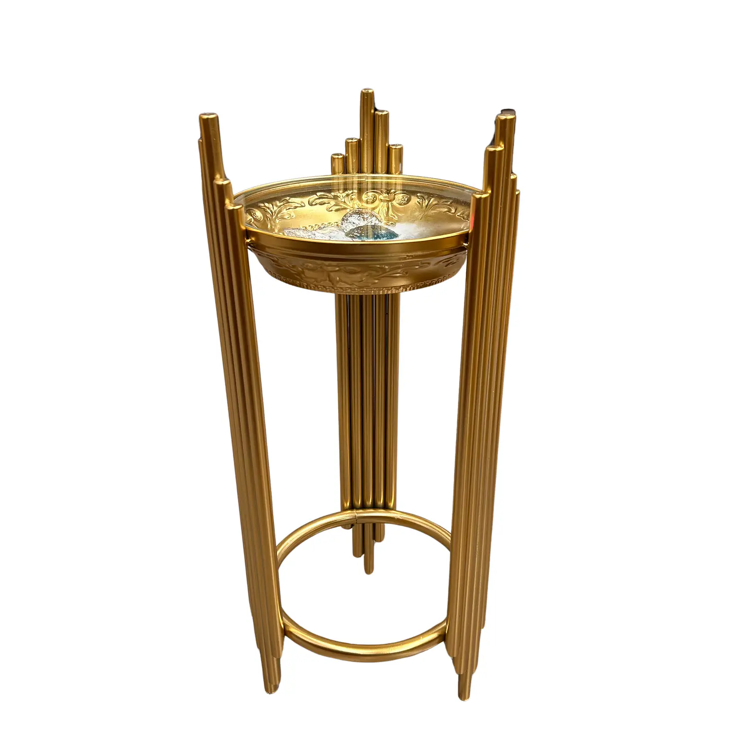 Set 3 Mesas Laterales Doradas con Vidrio Templado con Diseño de Flor 5