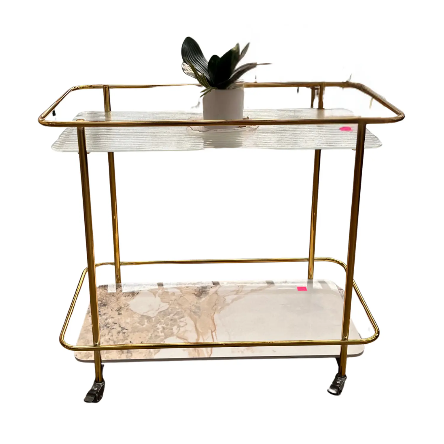 Carrito Decorativo Dorado 2 Niveles con Vidrio Templado y Ruedas 3