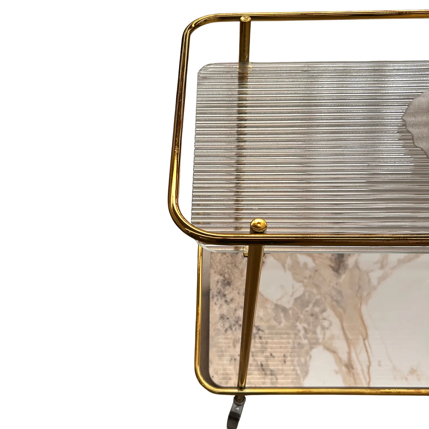 Carrito Decorativo Dorado 2 Niveles con Vidrio Templado y Ruedas 4