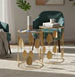 Set de 2 Mesas de Centro Circulares Doradas con Diseño de Hojas Decorativas - Miniatura 1