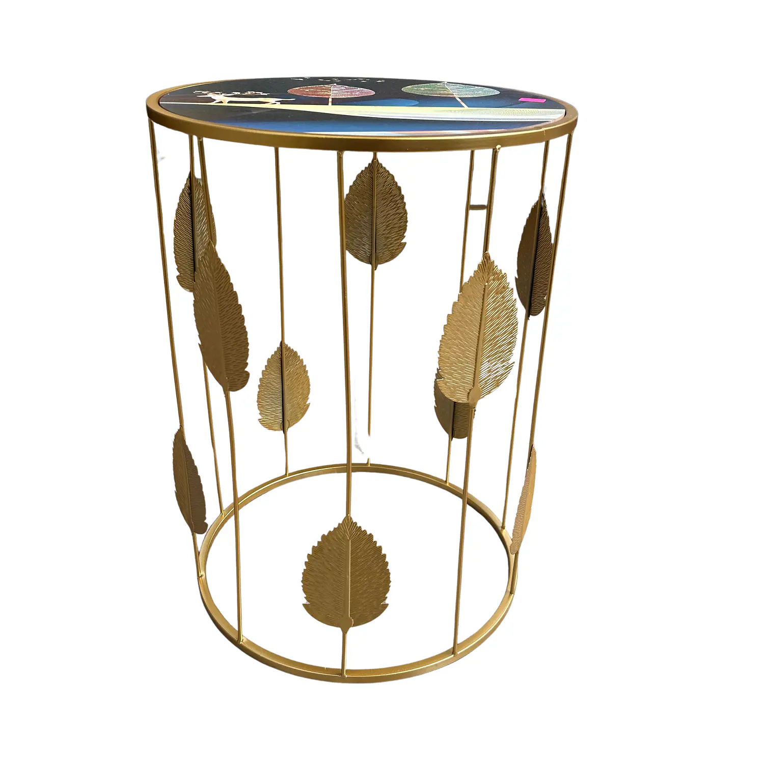 Set de 2 Mesas de Centro Circulares Doradas con Diseño de Hojas Decorativas 3
