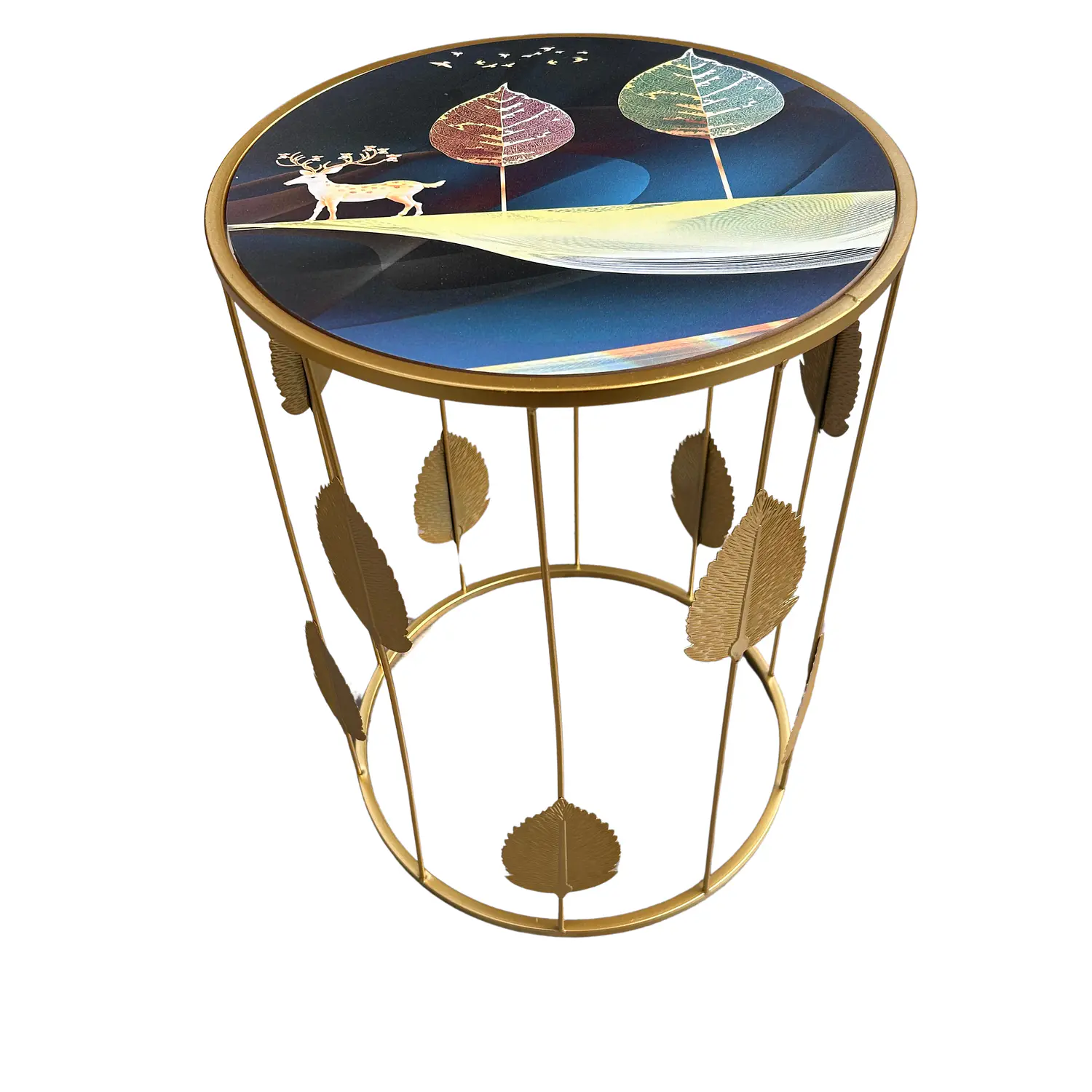 Set de 2 Mesas de Centro Circulares Doradas con Diseño de Hojas Decorativas 4