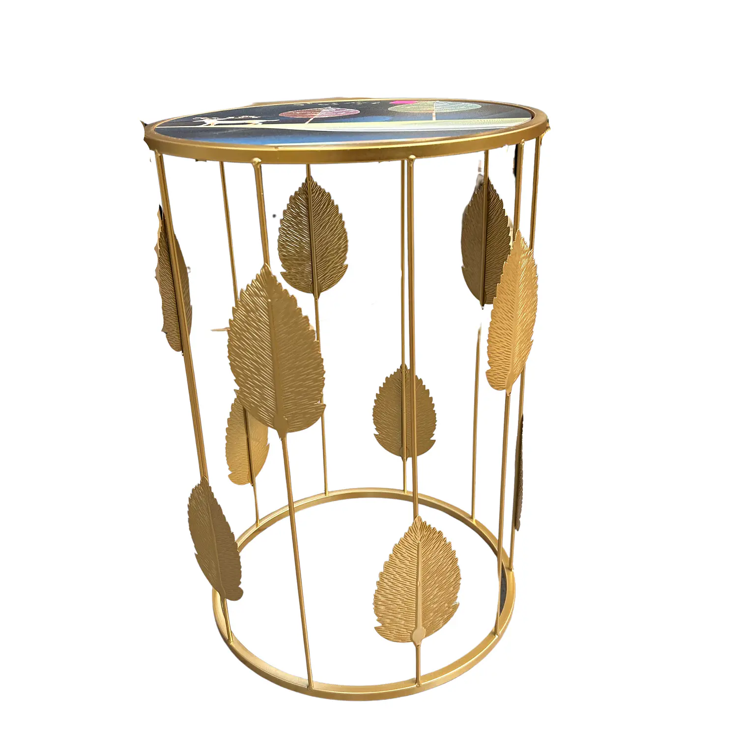 Set de 2 Mesas de Centro Circulares Doradas con Diseño de Hojas Decorativas 5