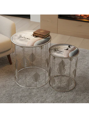 Set 2 Mesas Laterales Redondas Decorativas Reno Plateada