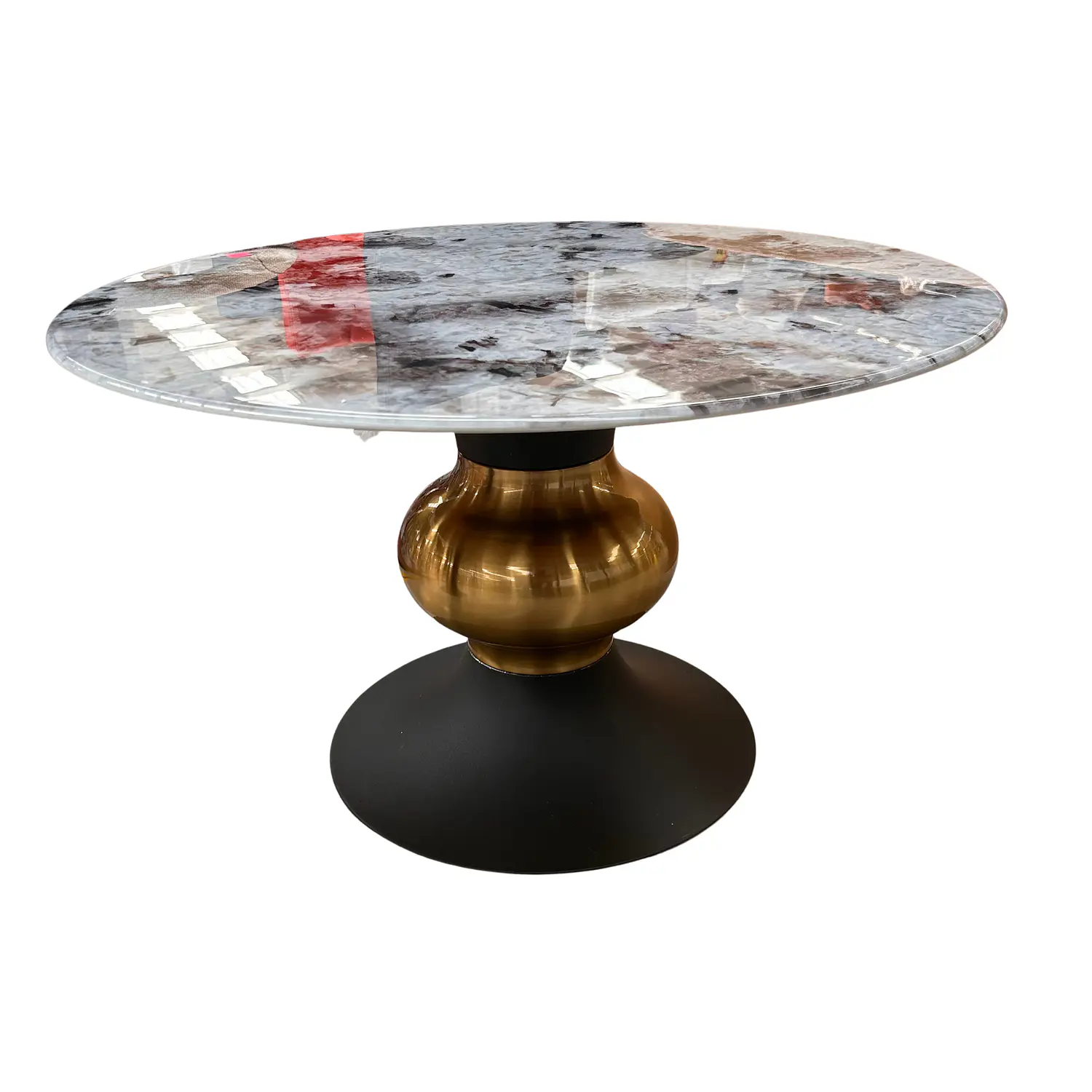 Mesa de Centro Redonda MDF Tipo Mármol Gris Base Dorada Irlanda 2