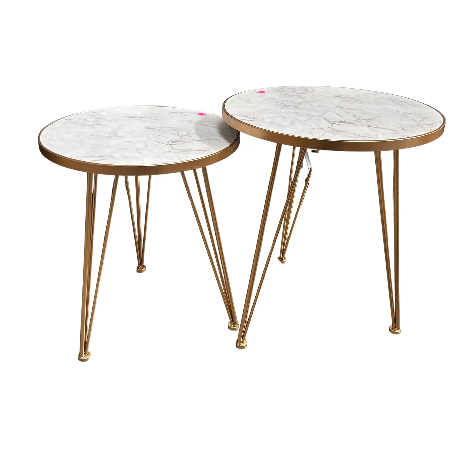 Set 2 Mesas Laterales MDF tipo Mármol Gris y Patas Doradas Nueva Zelanda  2