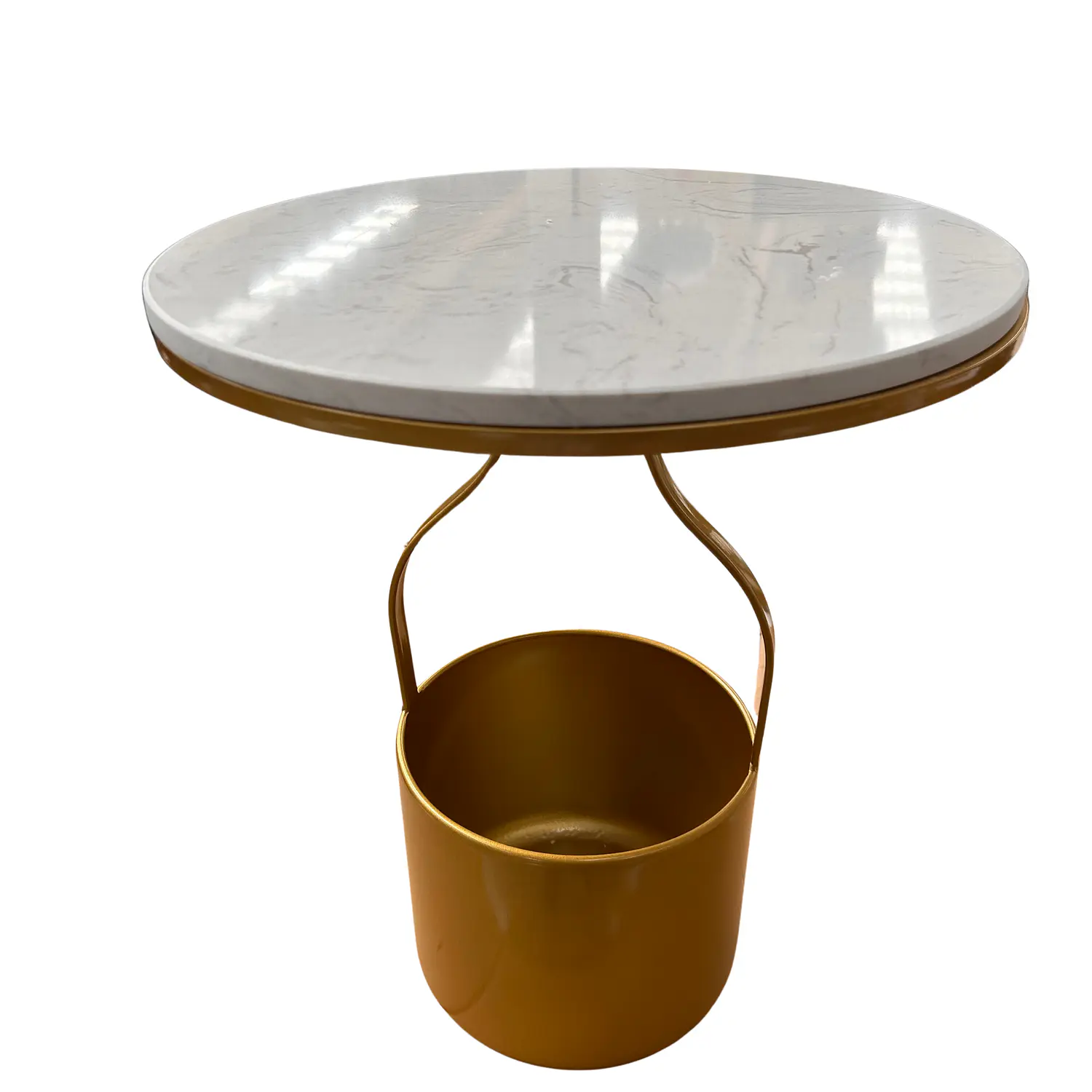 Mesa Lateral Efecto Mármol con Base de Metal Dorado 3