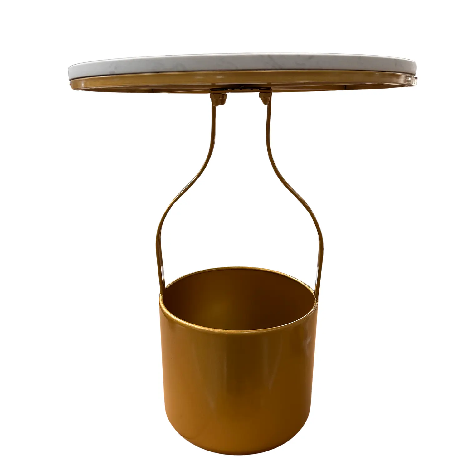 Mesa Lateral Efecto Mármol con Base de Metal Dorado 4