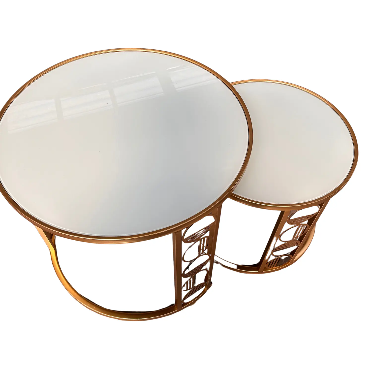 Set 2 Mesas de Centro Redondas Doradas con Tapa Blanca  6