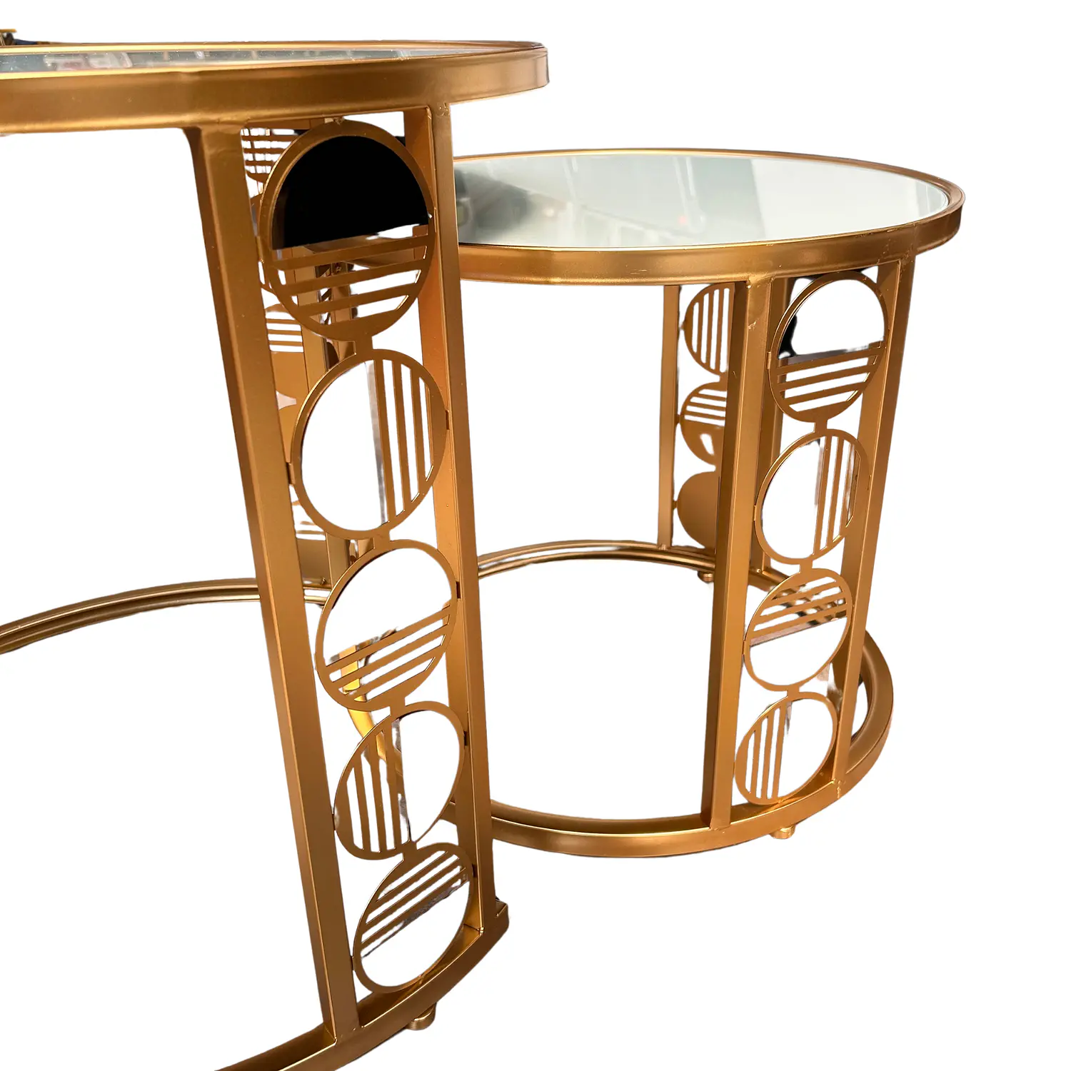 Set 2 Mesas de Centro Redondas Doradas con Tapa Blanca  5