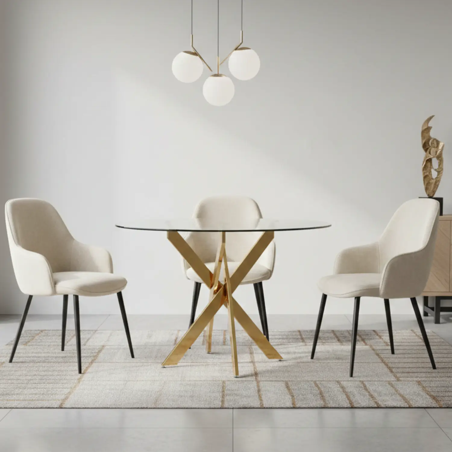 Mesa de Centro Redonda Vidrio Templado con Base Dorada 60cm 3