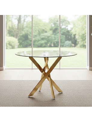 Mesa de Centro Redonda Vidrio Templado con Base Dorada 60cm
