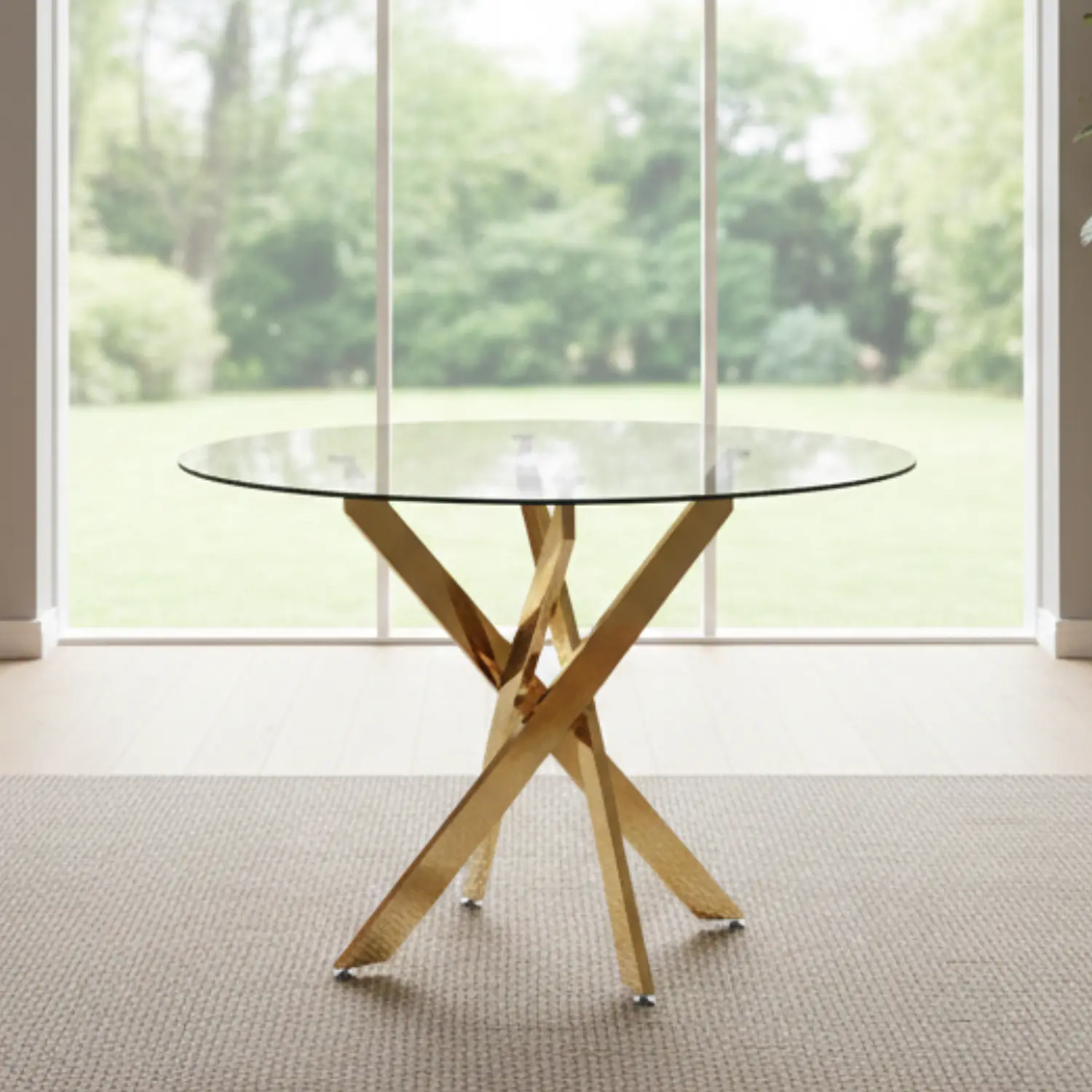 Mesa de Centro Redonda Vidrio Templado con Base Dorada 60cm 1