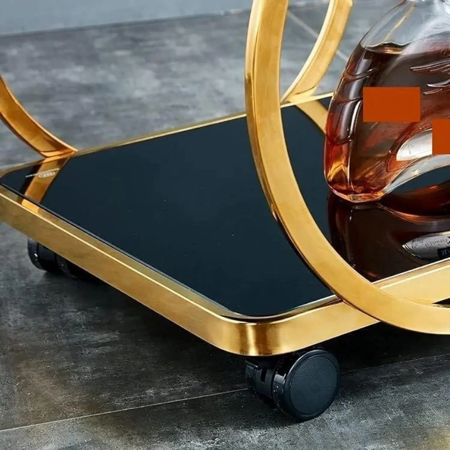 Carrito de Bar Dorado 3 Niveles con Ruedas y Estantes de Vidrio Negro 6