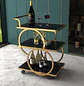 Carrito de Bar Dorado 3 Niveles con Ruedas y Estantes de Vidrio Negro - Miniatura 1