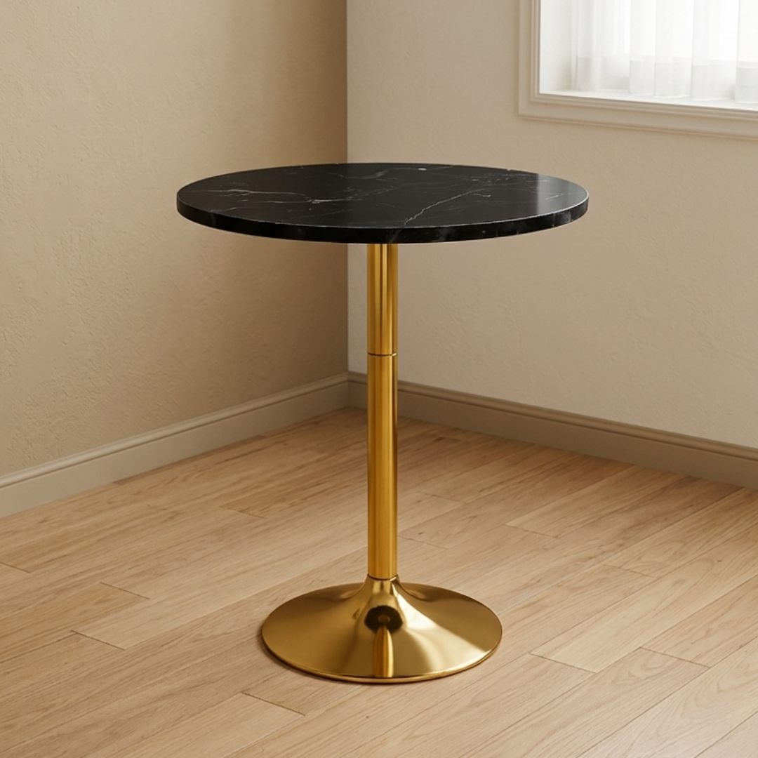 Mesa Alta de Bar Base Dorada Cubierta de MDF Efecto Mármol