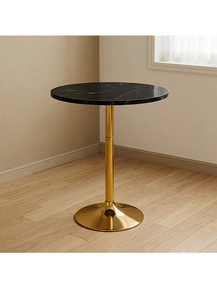 Mesa Alta de Bar Base Dorada Cubierta de MDF Efecto Mármol 
