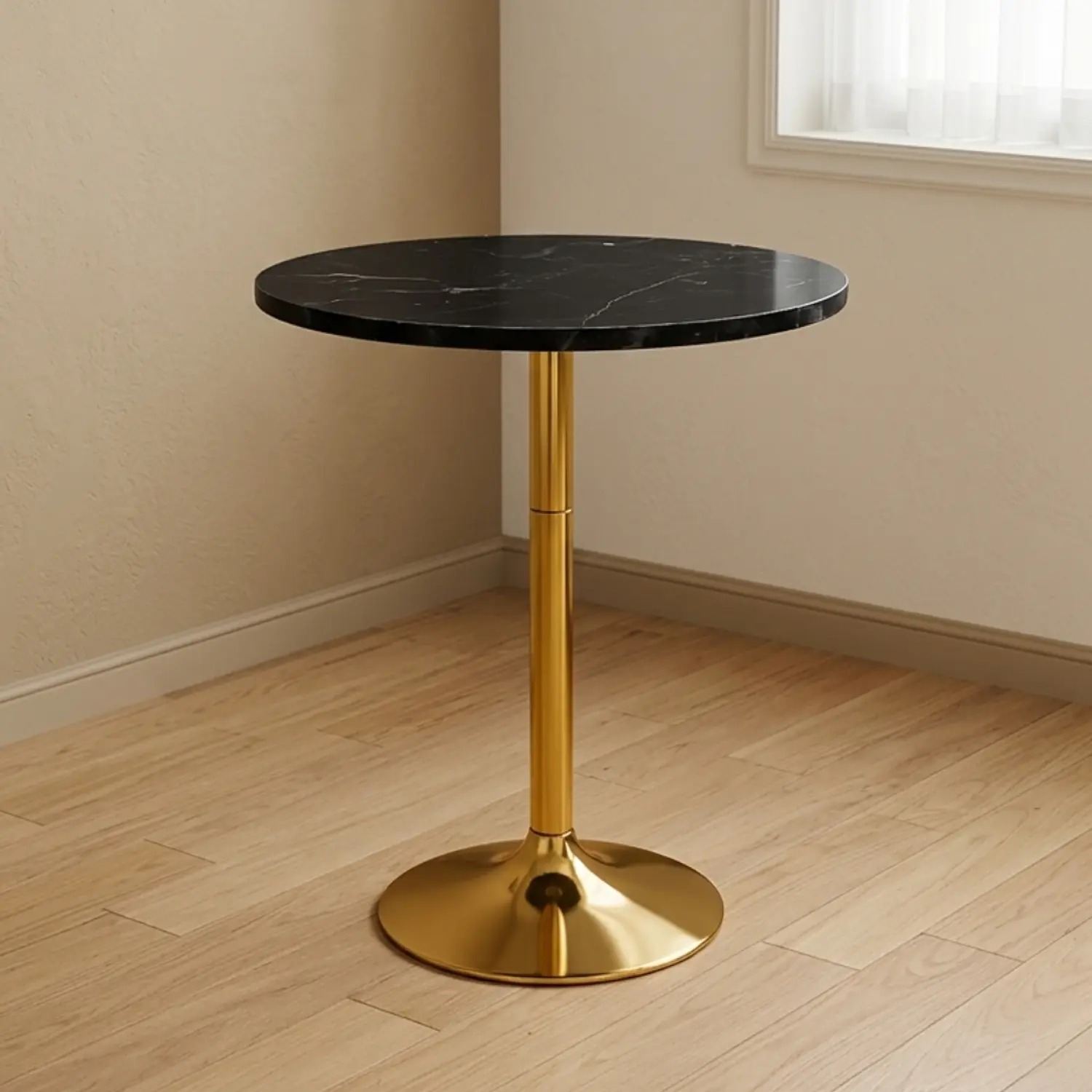 Mesa Alta de Bar Base Dorada Cubierta de MDF Efecto Mármol  1