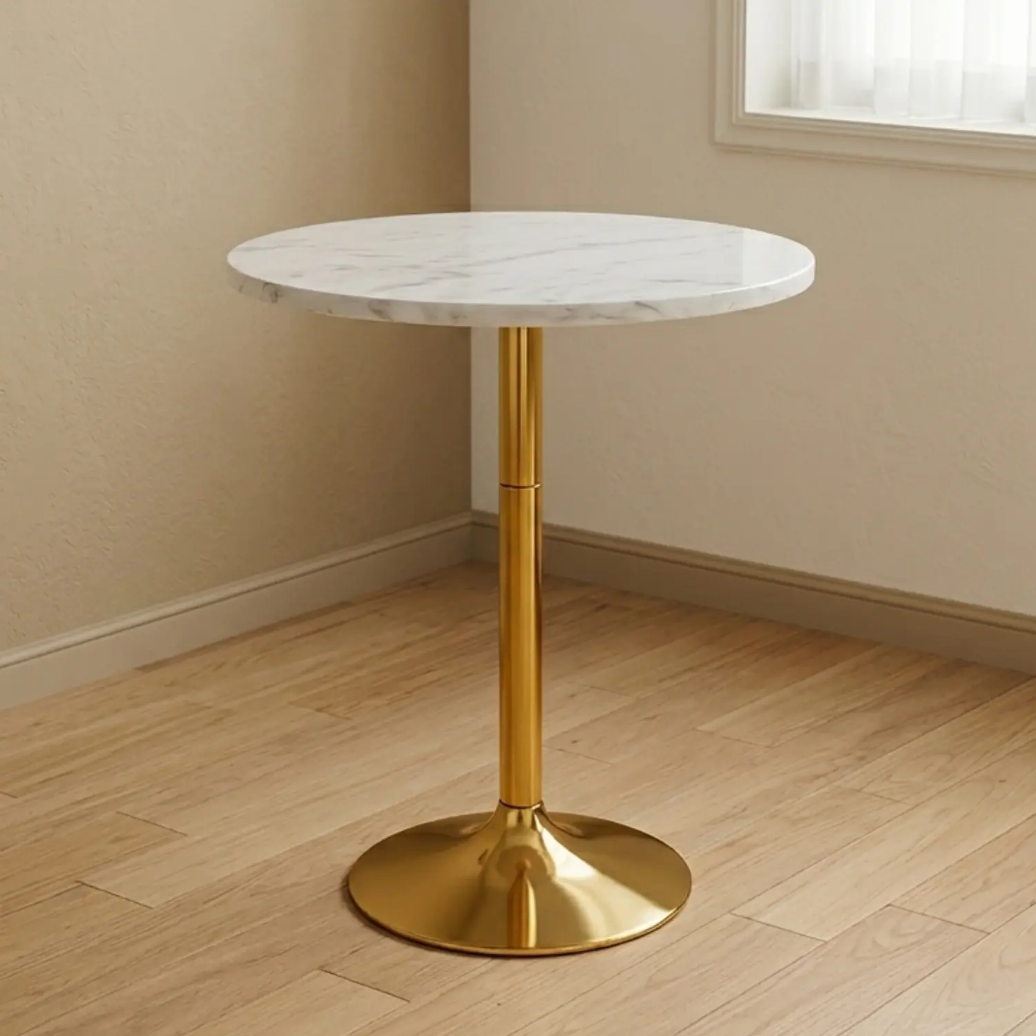 Mesa Alta de Bar Base Dorada Cubierta de MDF Efecto Mármol  3