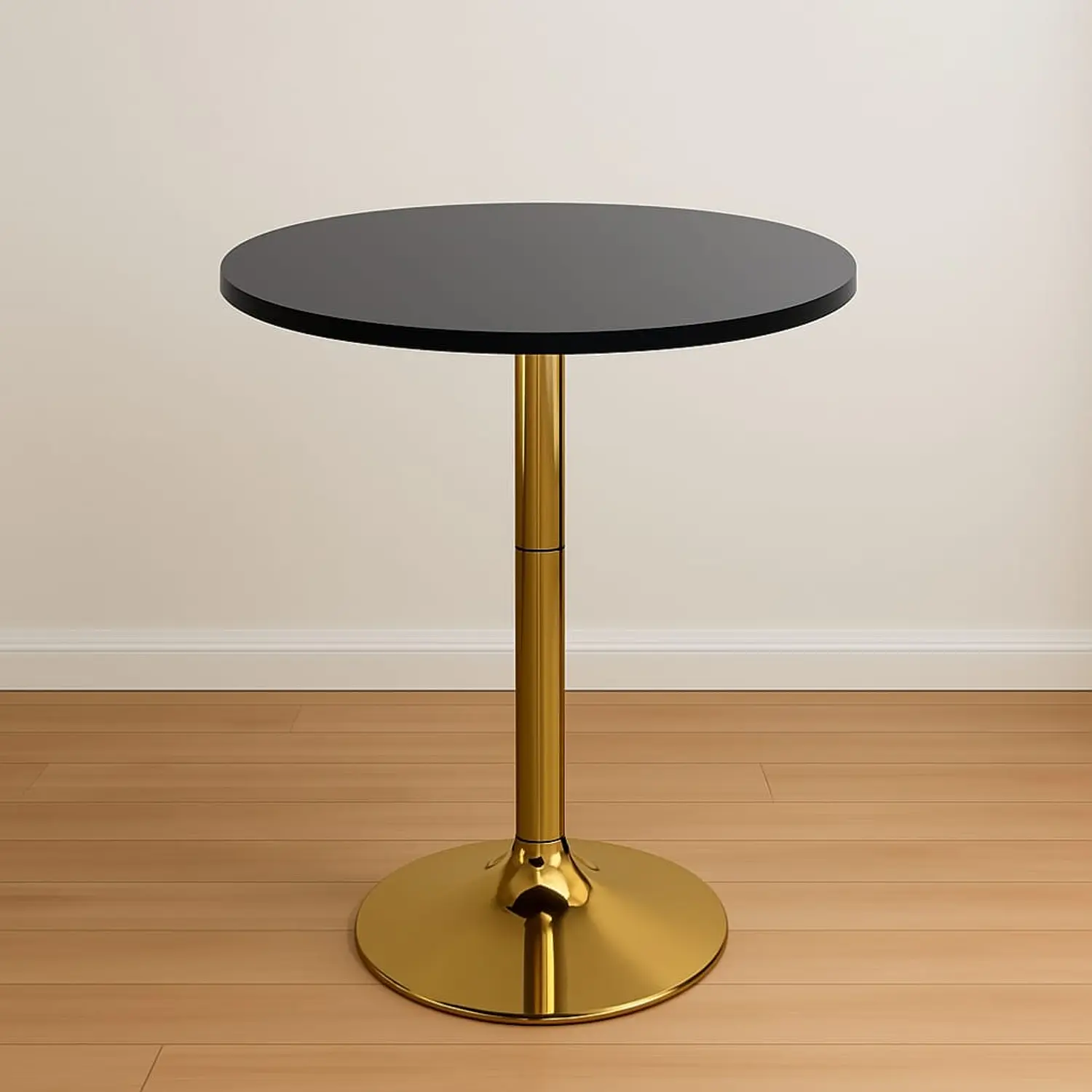 Mesa Alta de Bar Redonda Base Dorada y Cubierta de MDF 1