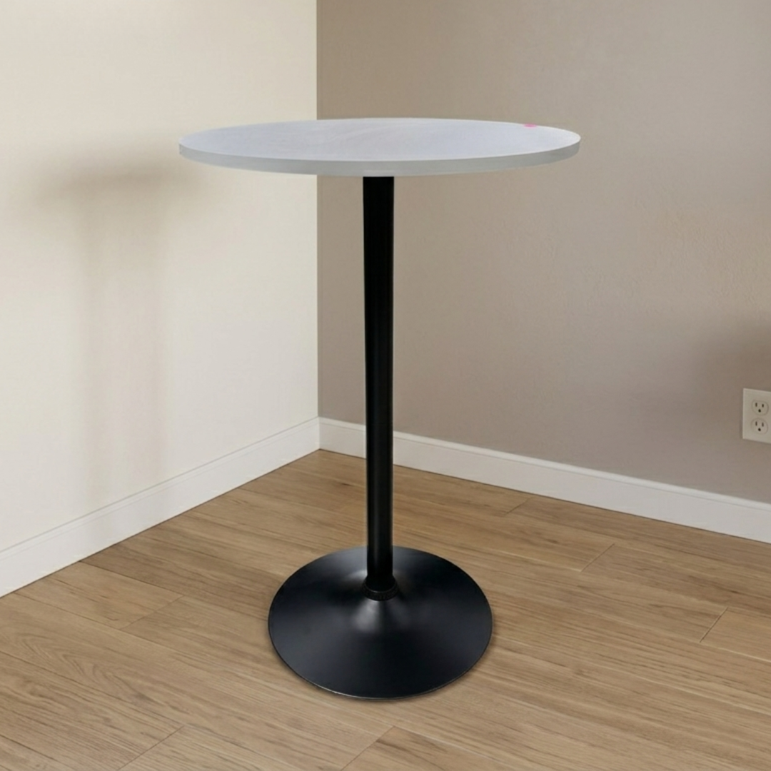 Mesa Alta de Bar Redonda con Base Metálica Negra