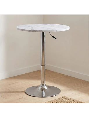 Mesa de Bar Alta Regulable con Tapa Efecto Mármol y Base Cromada