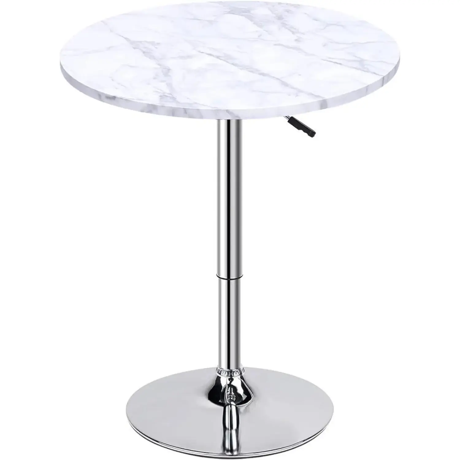 Mesa de Bar Alta Regulable con Tapa Efecto Mármol y Base Cromada 2